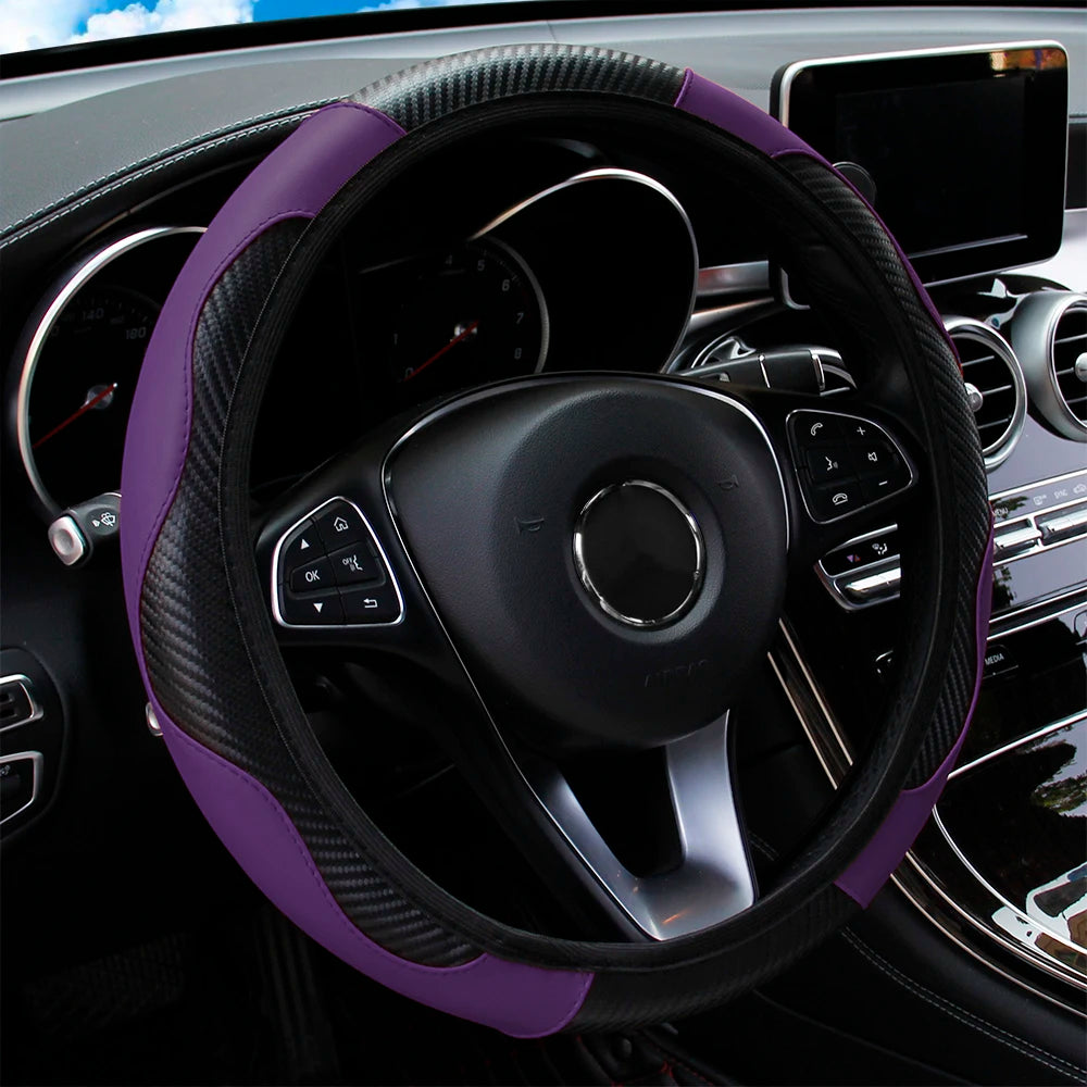 PU Carbon Fiber Leather Car Steering Wheel Cover 37CM 38CM
