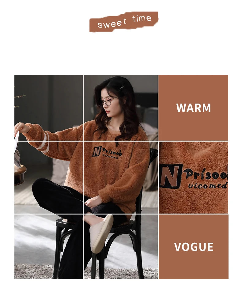 Women’s Winter Flannel Pajama Set – Warm, Thick Coral Fleece 2-Piece Loungewear