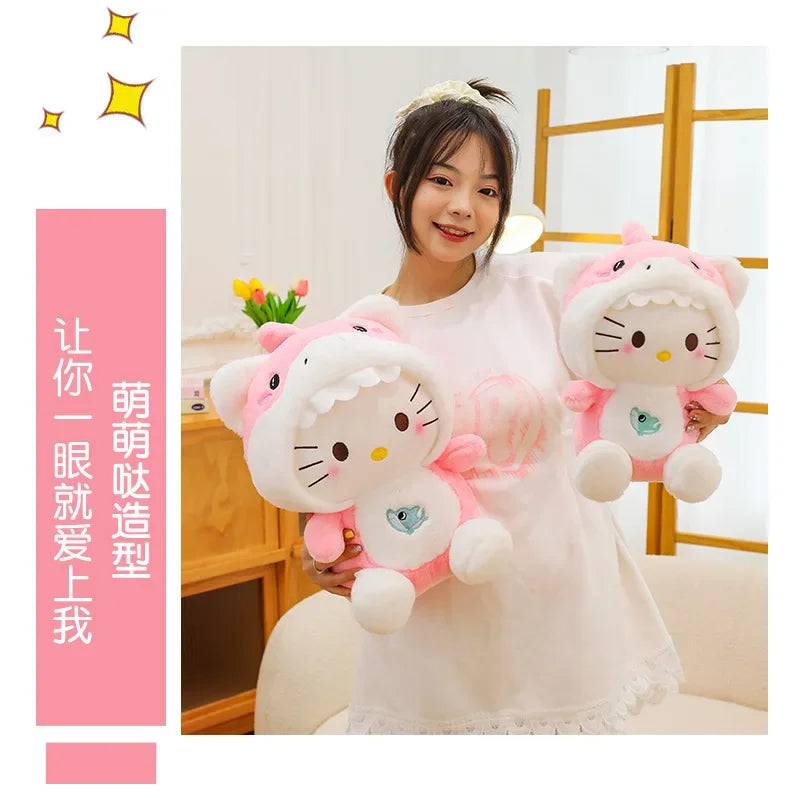 60cm Sanrio Shark Hello Kitty Cat Plush Toys Cartoon KT Cat Plushie Doll Soft Stuffed Anime Pillow Birthday Gifts for Kids Girls