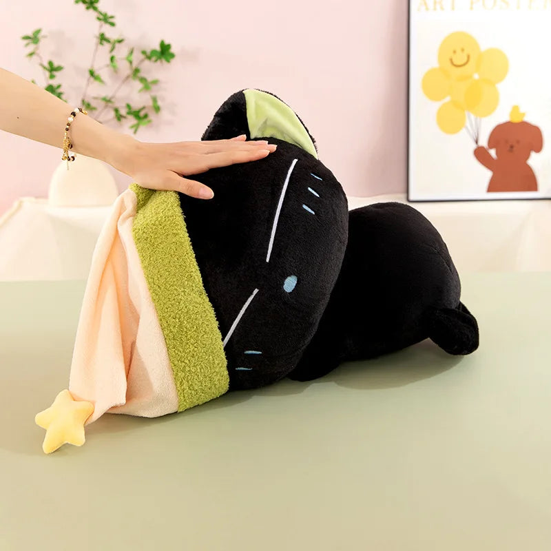 Cute Black Cat Plush Toy Soft Stuffed Sleeping Pillow