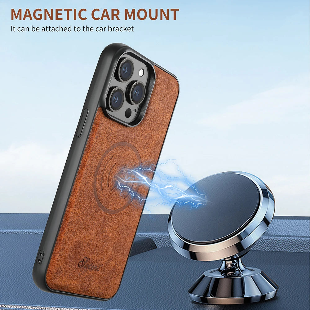 Leather for Magsafe Case for iPhone 16 15 Pro Max 16e 14 Plus 16Plus Bracket  Back Cover with Card Holder