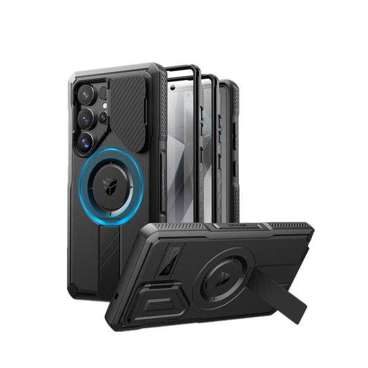 For Samsung Galaxy S25 Ultra Rugged Armor Shockproof Case with Built-in Sliding Camera Cover Built-in Screen Protector Kickstand