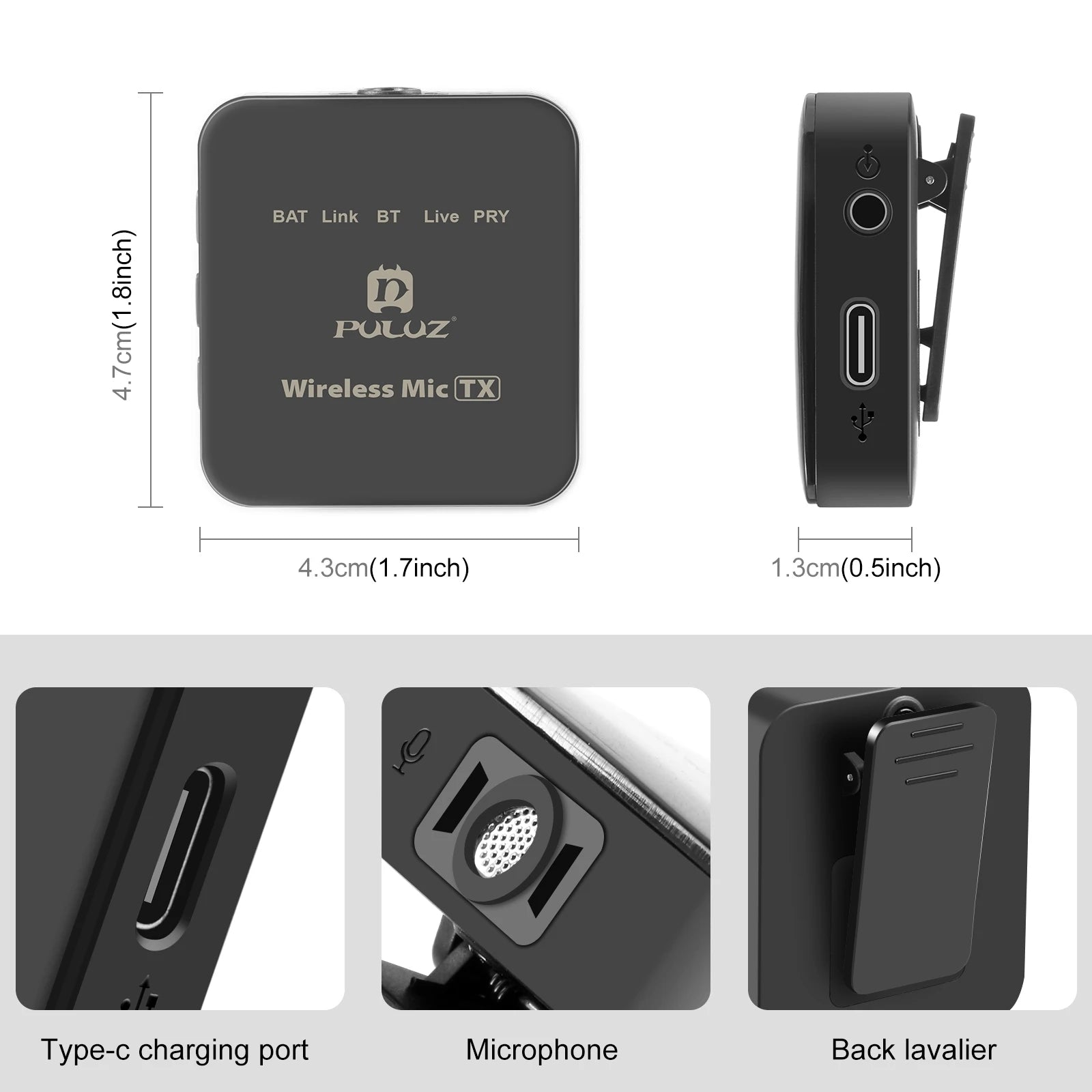 Wireless Lavalier Microphone for iPhone / iPad / Type-C Phone with 8-Pin / Type-C Receiver Microphone (Choose the Plug)