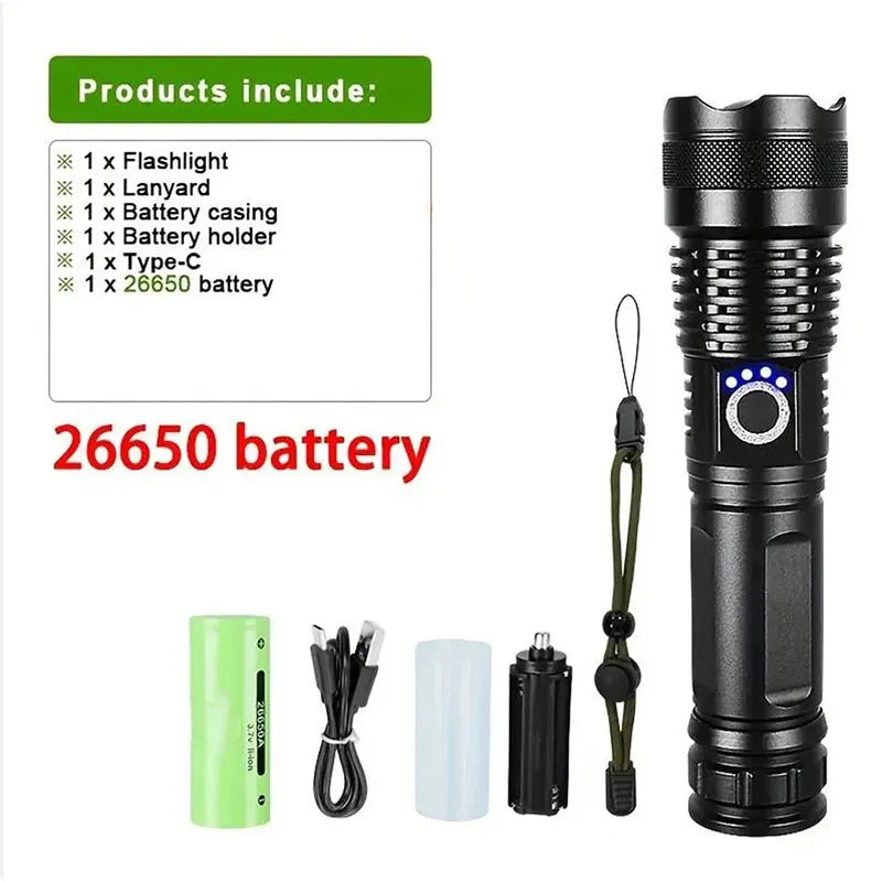 High Power Rechargeable LED Flashlight With Zoom And USB Charging