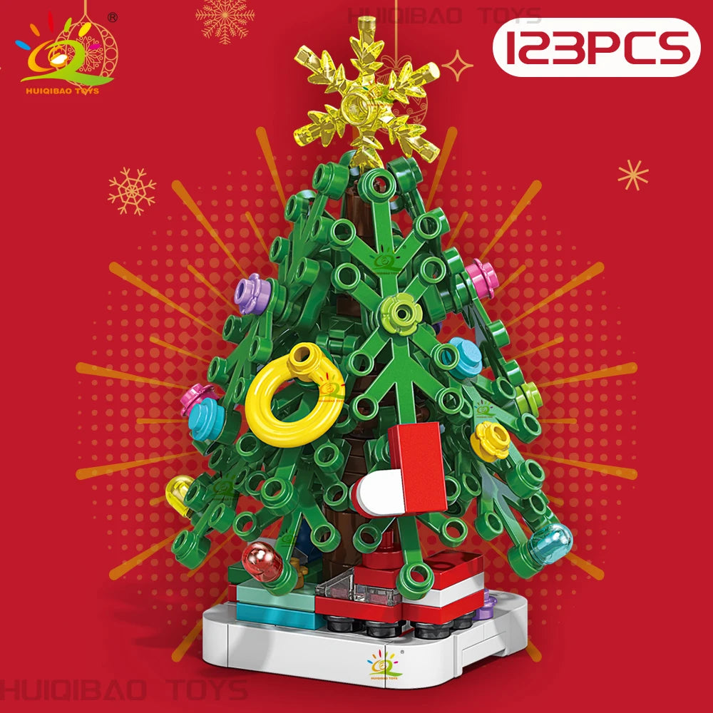6in1 Christmas Tree Santa Claus Snowhouse Model Building Block DIY Elk Snowman Train Bricks Ornament Toys Adult Gift
