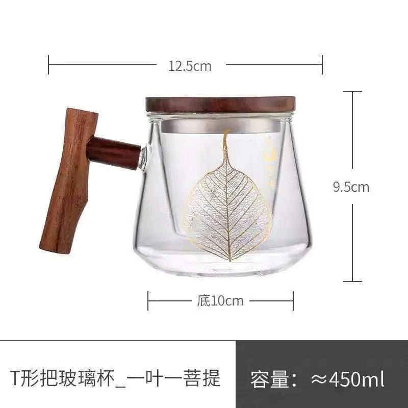 Heat Resistant Glass Teacup Strainers Wood Handle Lid Chinese Kung Fu Tea Set Ceremony High Boron Silicon Teawear Cups