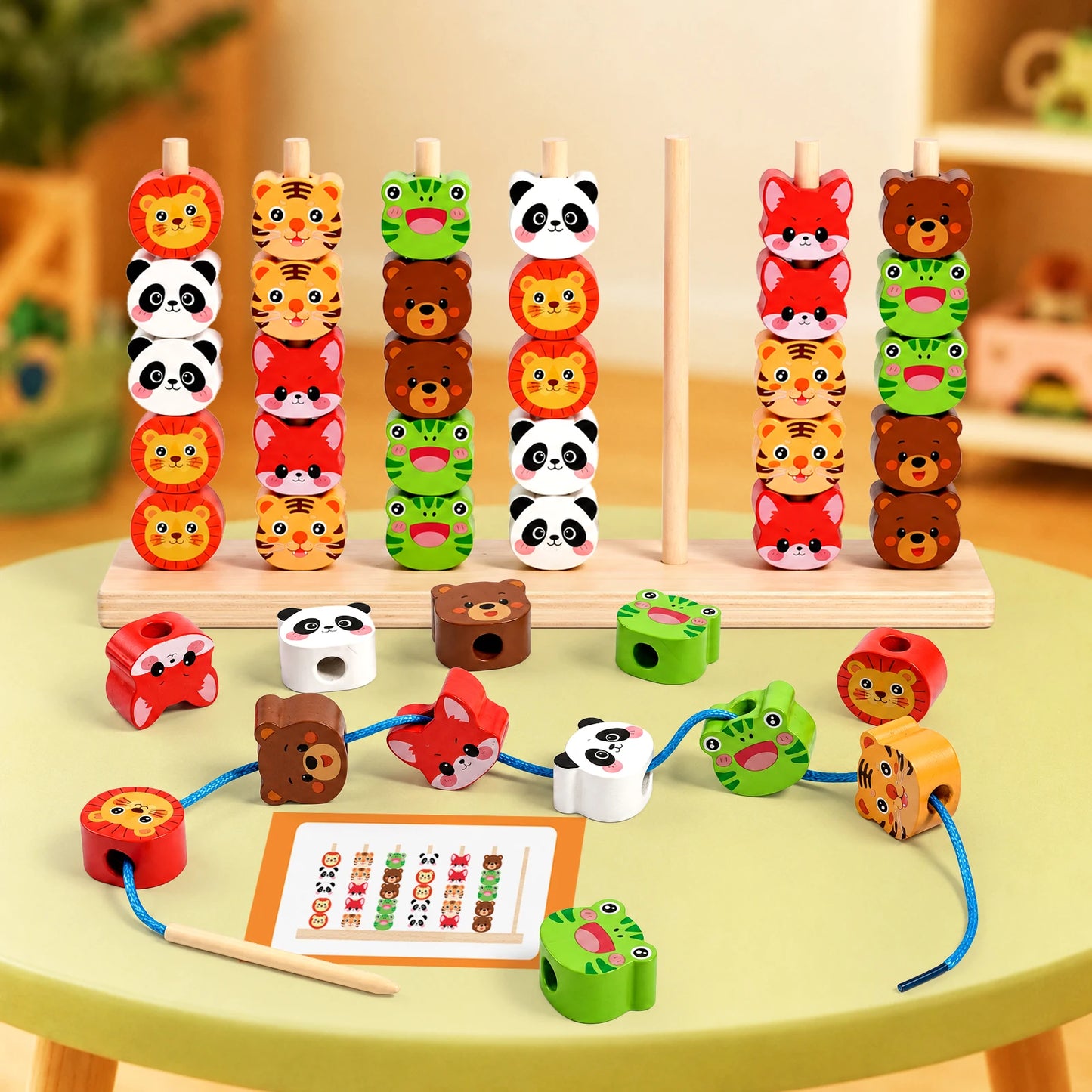 Wooden Clown Balance Scale and Stacking Rings Educational Toy