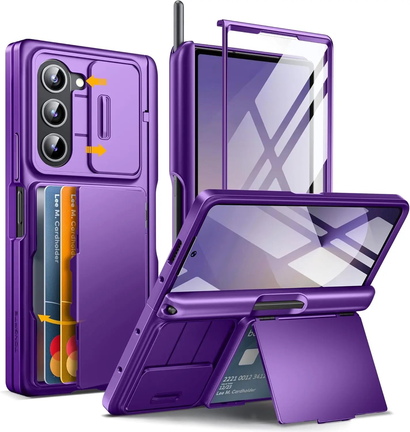 For Samsung Galaxy Z Fold 6 Case with Card Holder and Bulit in S Pen Holder Rugged Hinge Protection Wallet Kickstand Phone Case