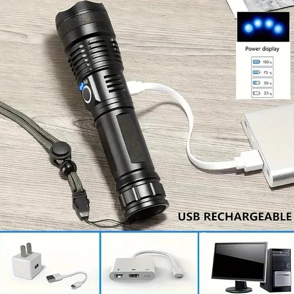 High Power Rechargeable LED Flashlight With Zoom And USB Charging