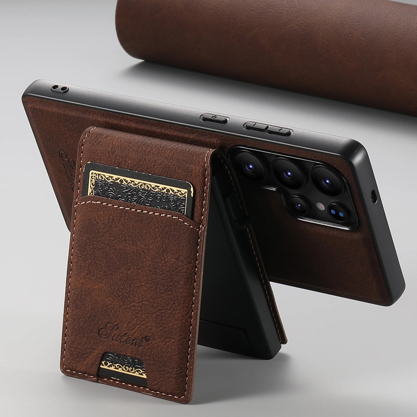 Magnetic PU Leather Wallet Case with Card Slot & Kickstand for Samsung Galaxy S26 Ultra / S25 Plus – Wireless Charging Cover
