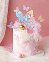 Happy Birthday Sequin Butterfly Cake Topper For Princess Girl Birthday Party Cake Decor Butterflies Wedding Party Decoration
