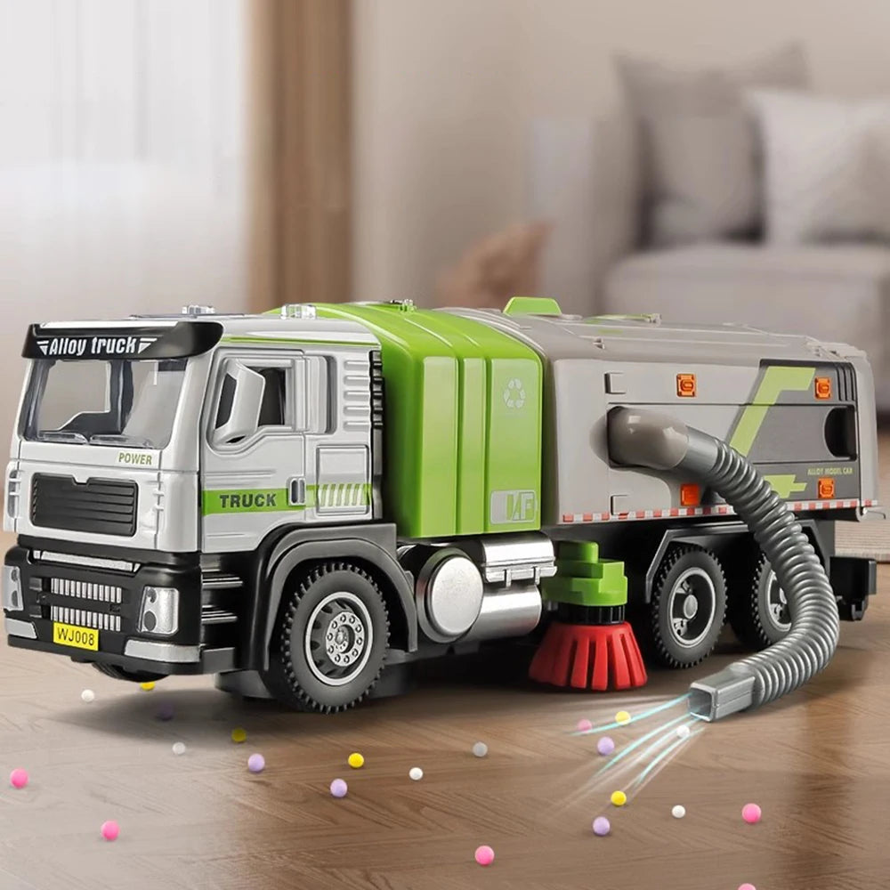 1:50 Electric Vacuum Cleaner Sweeper Garbage Truck Model Toy Alloy Diecast Light Sound Engineering Vehicle Gifts for