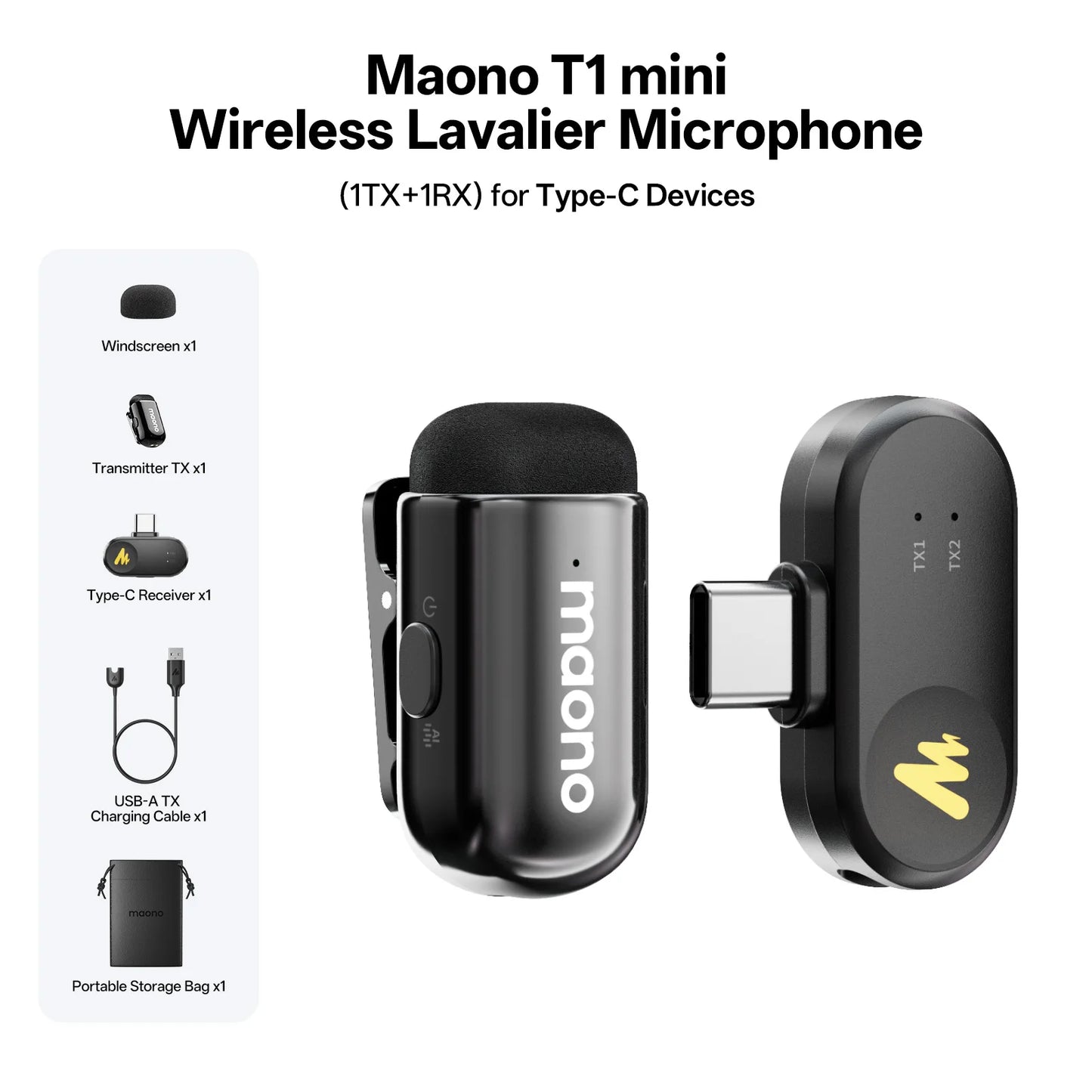 Wireless Lavalier Microphone with AI Noise Cancellation for iPhone Android PC