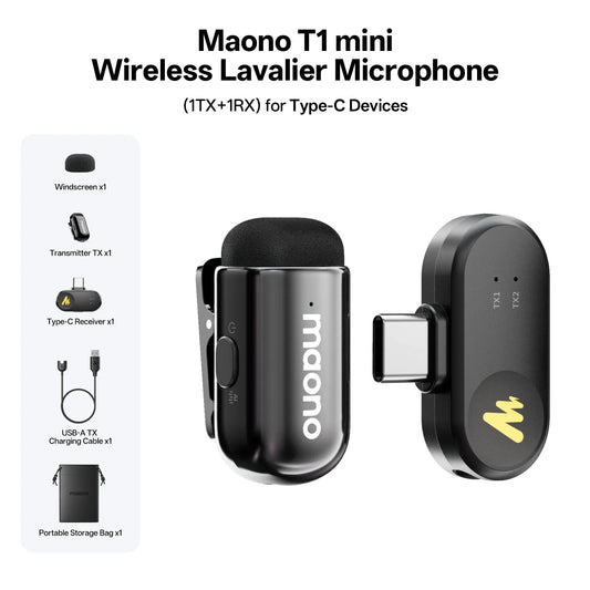 Wireless Lavalier Microphone with AI Noise Cancellation for iPhone Android PC