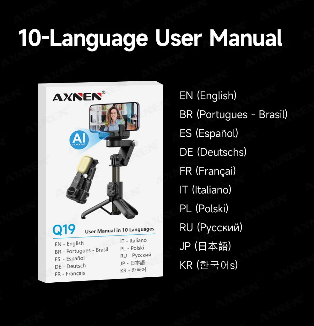 Q19 AI Desktop Gimbal Stabilizer 360 Rotation Auto Face Tracking Mobile Phone Handheld Anti-shake Selfie with Fill Light