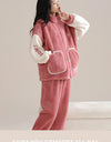 Women’s Christmas Fleece Pajama Set – Warm Flannel Zipper Sleepwear, Thick Coral Velvet