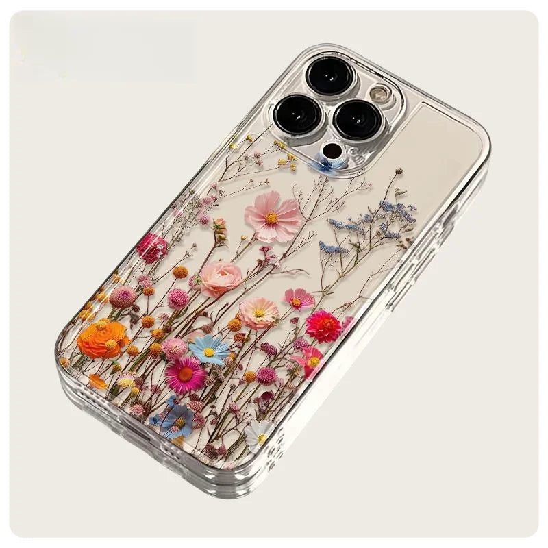 Transparent Flower Floral Phone Case For iPhone 16 15 13 14 12 11 Pro Max 15 16 Plus  XR Max 12 13 Mini Clear Soft Funda Cover