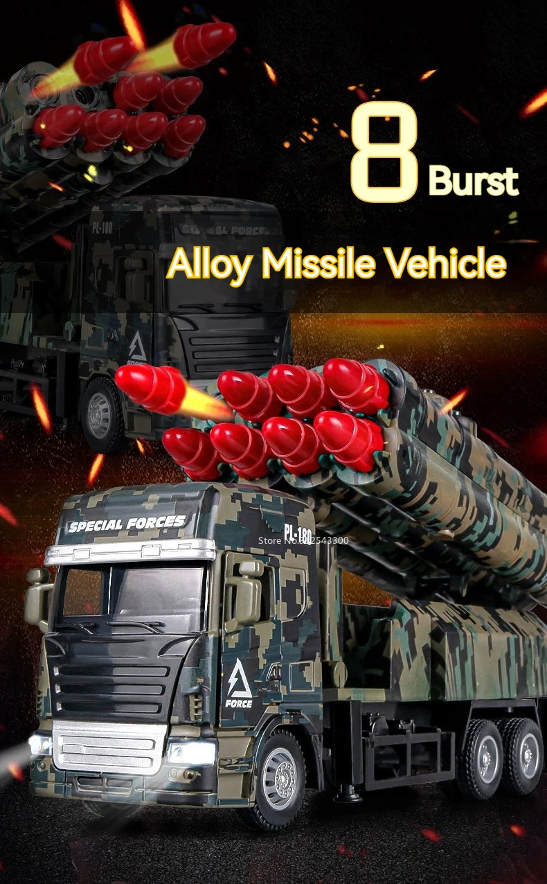 1/32 Missile Rocket Launcher Model Car Toy Metal Body Rubber Doors Opened Military Alloy Vehicle Models Ornaments Gifts for Boys