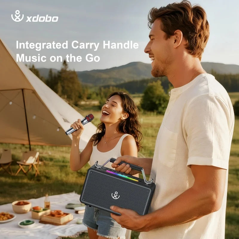 Bold Mini Portable Outdoor 80W High-Power Karaoke Speaker with 1 Microphone and Heavy Bass for Parties and Camping