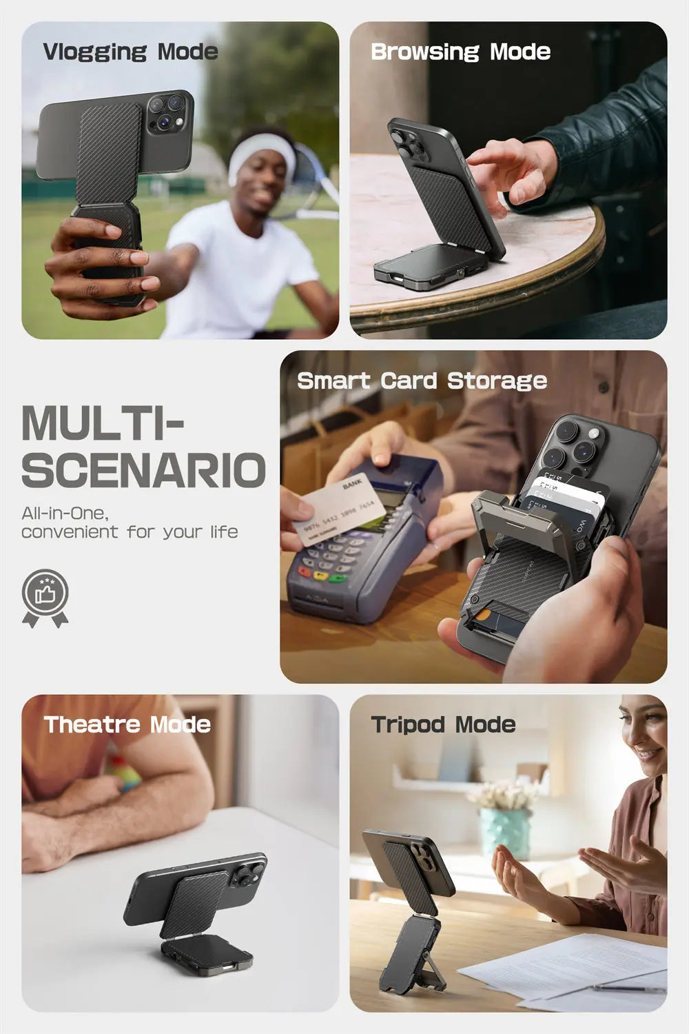 Tripod Phone Stand Credit Card Holder for iPhone 16/15/14/13/12 Adjustable Phone Stand Compatible with MagSafe