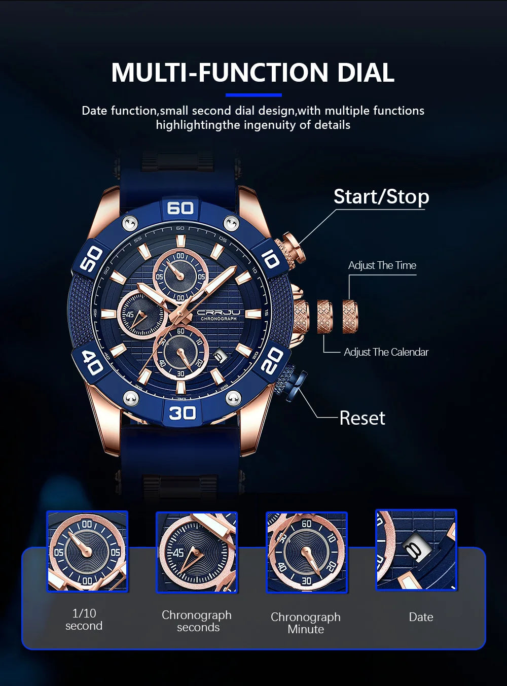 Men Watch Quartz Chronograph Full Steel Waterproof Wristwatch with Date