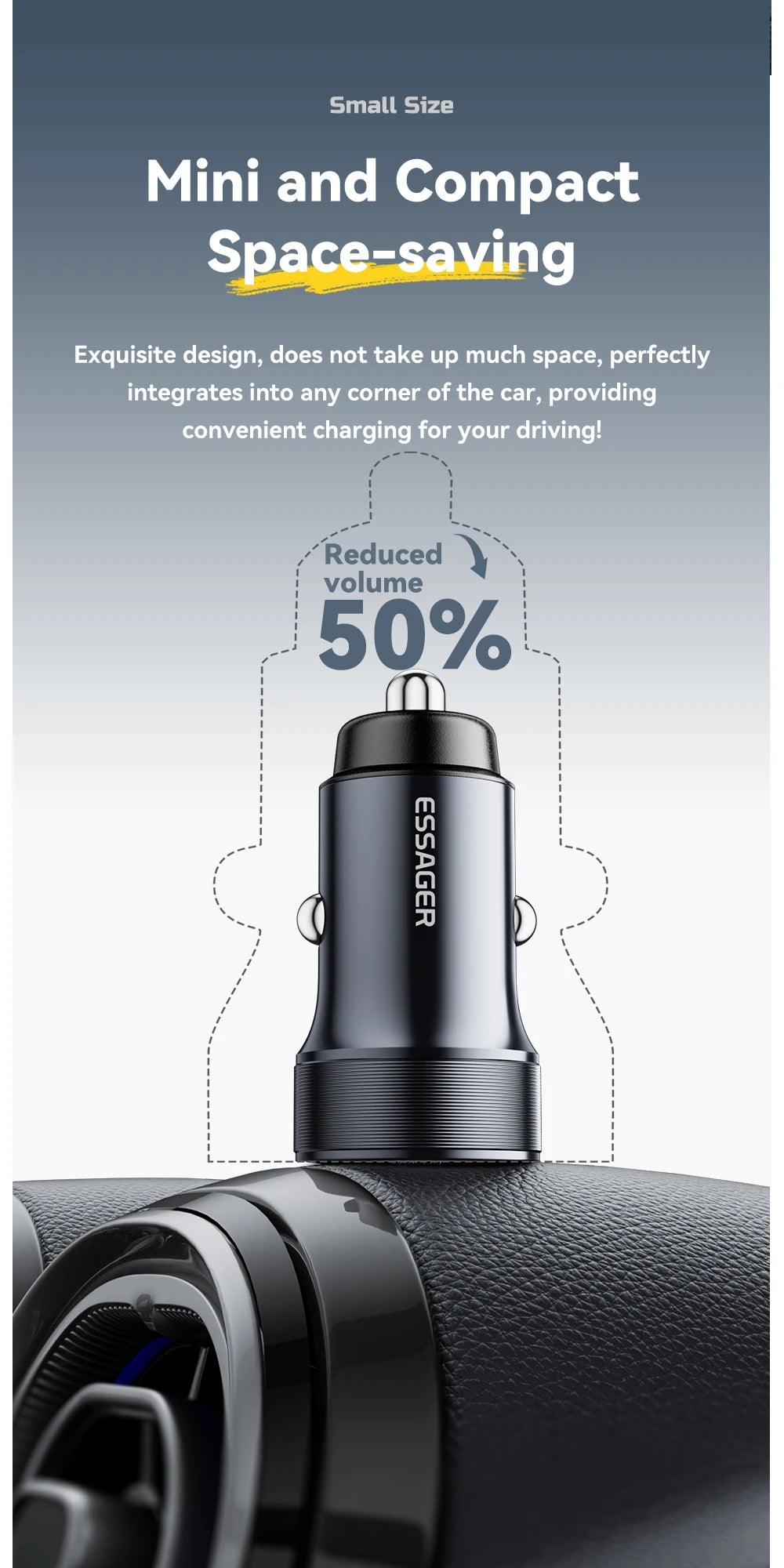 30W Mini USB C Car Charger PD 3.0 QC 3.0 Fast Charging Dual Port Compact Adapter