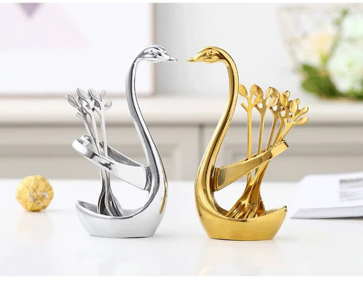 European Swan Tableware Holder Stainless Steel Spoon and Fork Base Elegant Utensil Stand Home Decor and Kitchen Organization