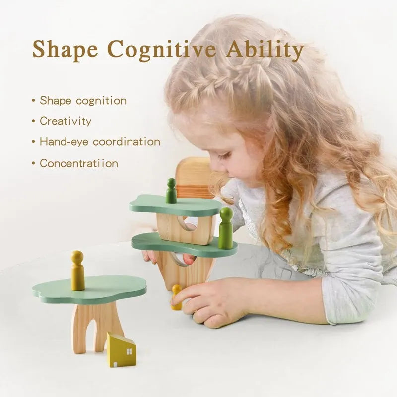 Montessori Wooden Tree Block Toys for Children Ornament Decoration Baby Stacking 3D Toy Wooden Blocks  Stacker Balancing Games