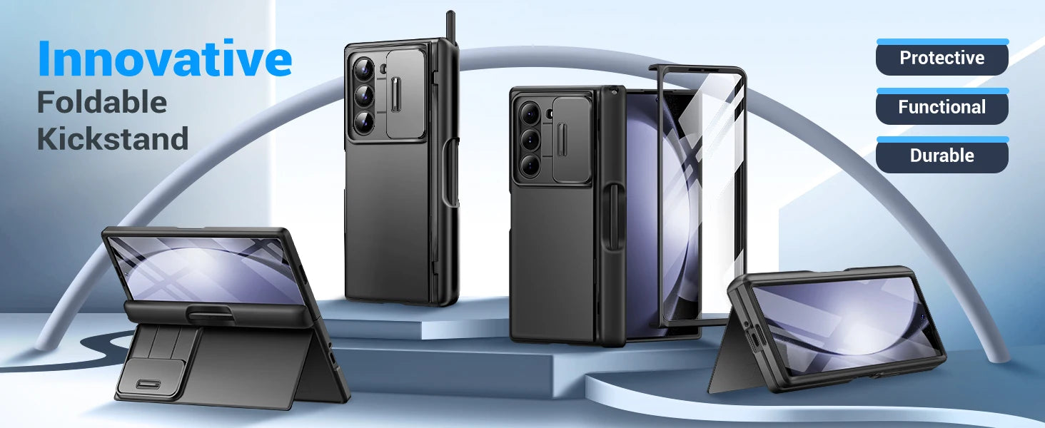 Big Stand For Z Fold 5 Case with Slide Camera Cover Built-in HD Screen Protector Full Body Heavy Duty Shockproof Slim Phone Case