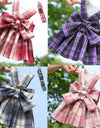 Dog Dress Harnesses with Leash Set Plaid Puppy Girl Skirt Doggy Dresses with Leash Ring Doggie Clothes for Small Medium Dogs