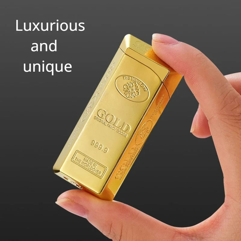 Gold Bar Gas Inflatable Lighter Cigarette Accessories Butane Lighters Metal Windproof Lighter Men's Luxury Lighter Gift Gadgets