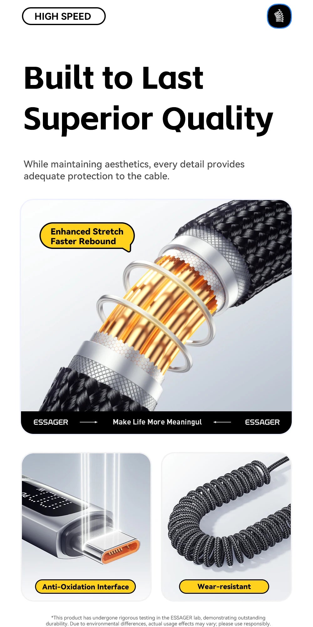 100W Car Spring USB-C to USB-C Fast Charging Cable (Retractable)