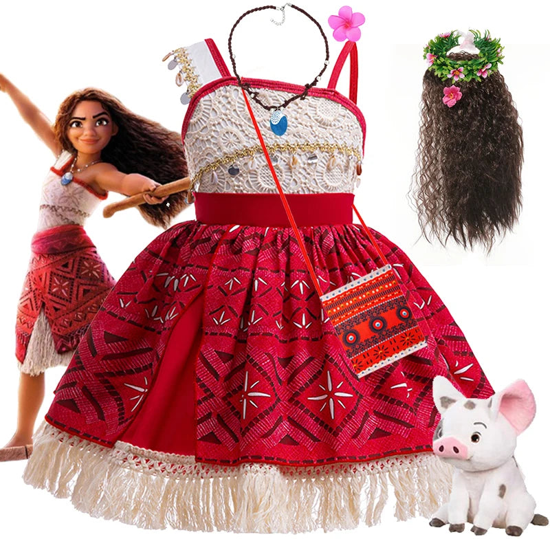 Disney Moana 2 Girls Cosplay Costume Kids One Shoulder Sleeveless Dress 2025 Christmas Party Vaiana Princess Cosplay Costume