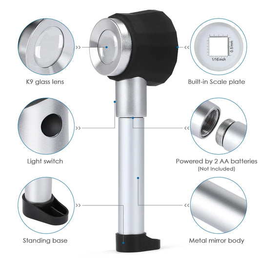 30X LED UV Magnifier Loupe with Scale Metal Handheld
