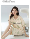 2-Pcs Women’s Summer Cotton Pajama Set – Short Sleeve Top & Calf-Length Pants with Cute Prints