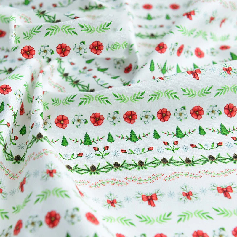 Pure Cotton Digital Printing Christmas Flower 60SManual DIY Decorate Fabric Pillow Clothes Christmas Theme Autumn and Winter New