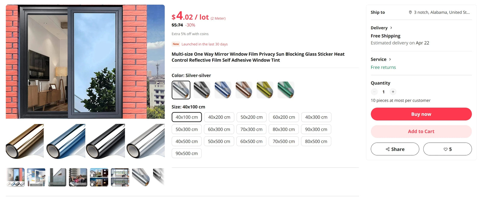 Multi-size One Way Mirror Window Film Privacy Sun Blocking Glass Sticker Heat Control Reflective Film Self Adhesive Window Tint