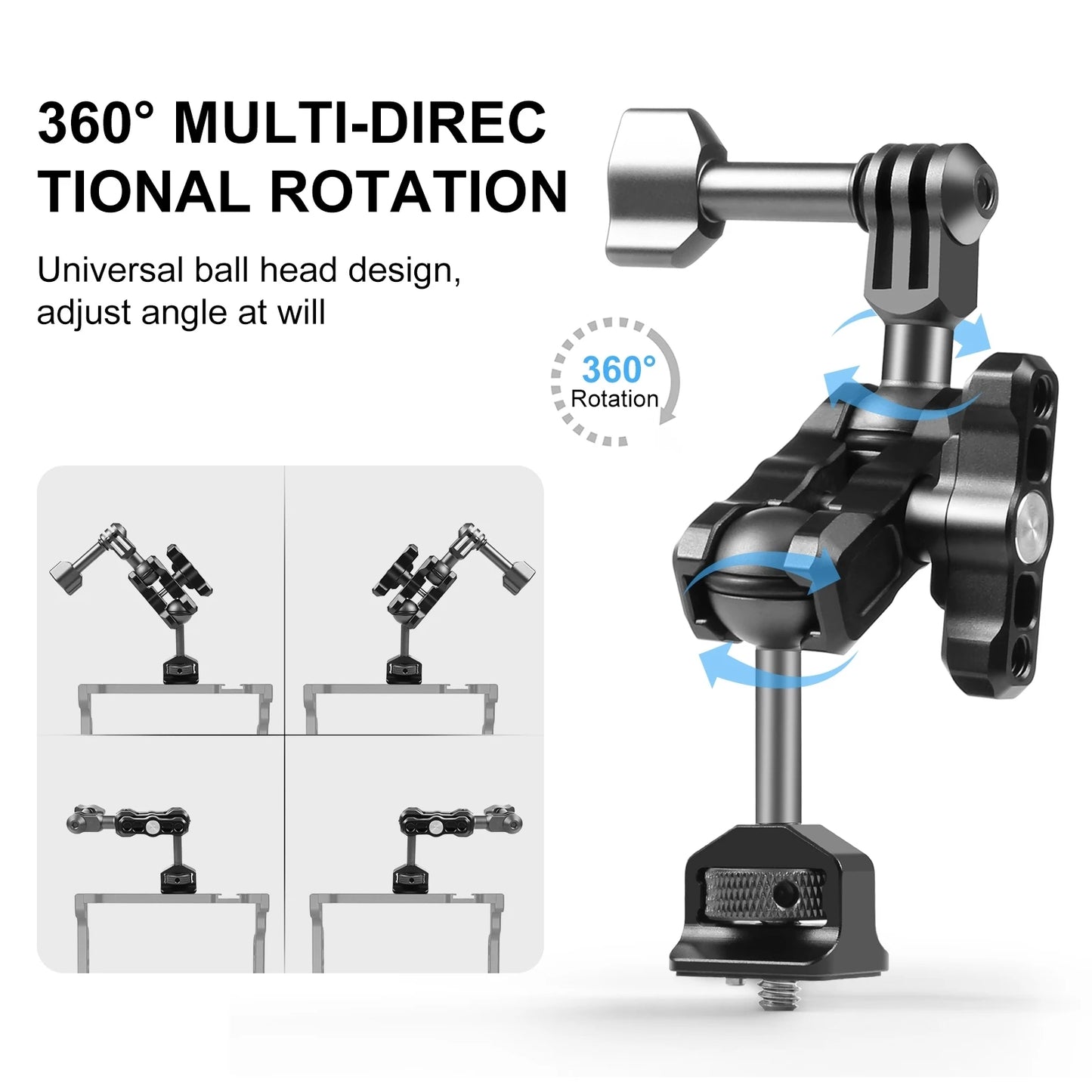 Magic Arm Multi-way Ball Aluminum Alloy Mount for Gopro/ DJI Action Camera Accessories & 1/4 Screw Hole Equipments