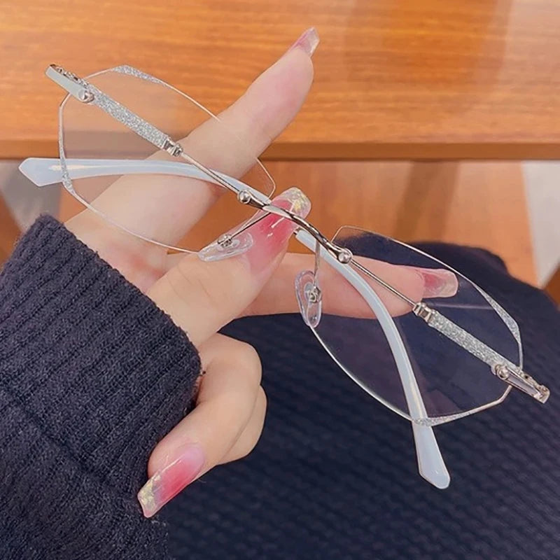 Rimless Diamond Cut Reading Glasses with Lightweight Alloy Frame