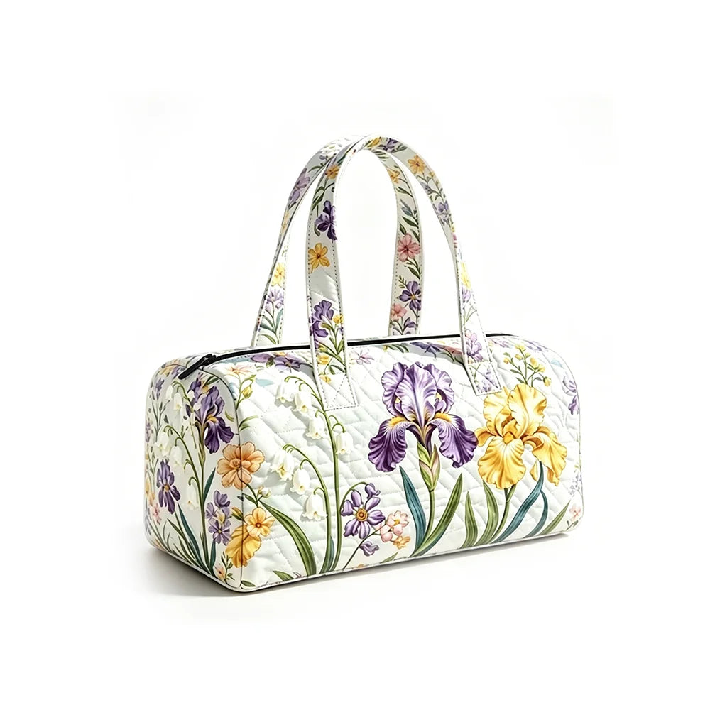 Animal Cow Floral Print Quilted Duffel Bag Weekender Travel Bag Lightweight Overnight Carry On Luggage for Gym Sports Getaway