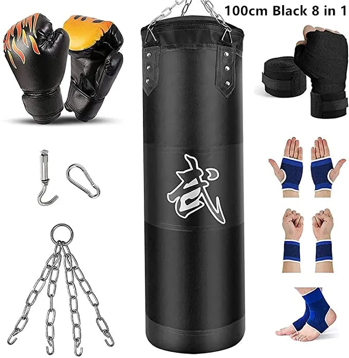 100/120cm Unfilled Heavy Punching Bag Professional Boxing Sandbag with Hanging Accessorie for MMA Muay Thai Kickboxing Taekwondo