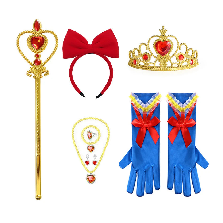 Elsa Princess Accessories Gloves Wand Crown Jewelry Set Elsa Wig Necklace Braid for Princess Dress Clothing Cosplay Dress UP