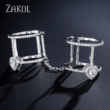 Heart Shape Zirconia Knuckle Connection Rings for Women  Wedding Open Ring