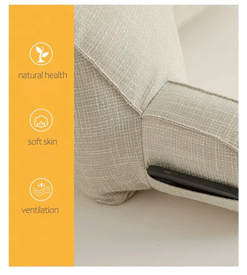 Reading Study Pillow,Bed Wedge with Arms and Pockets Bolster Back Support, Lumbar for Sofa,Office Chair Decorative Pillow