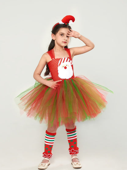 Sparkly Christmas Elf Tutu Dress for Girls Santa Claus Costumes for Kids Birthday Halloween Outfit Children Xmas Holiday Clothes