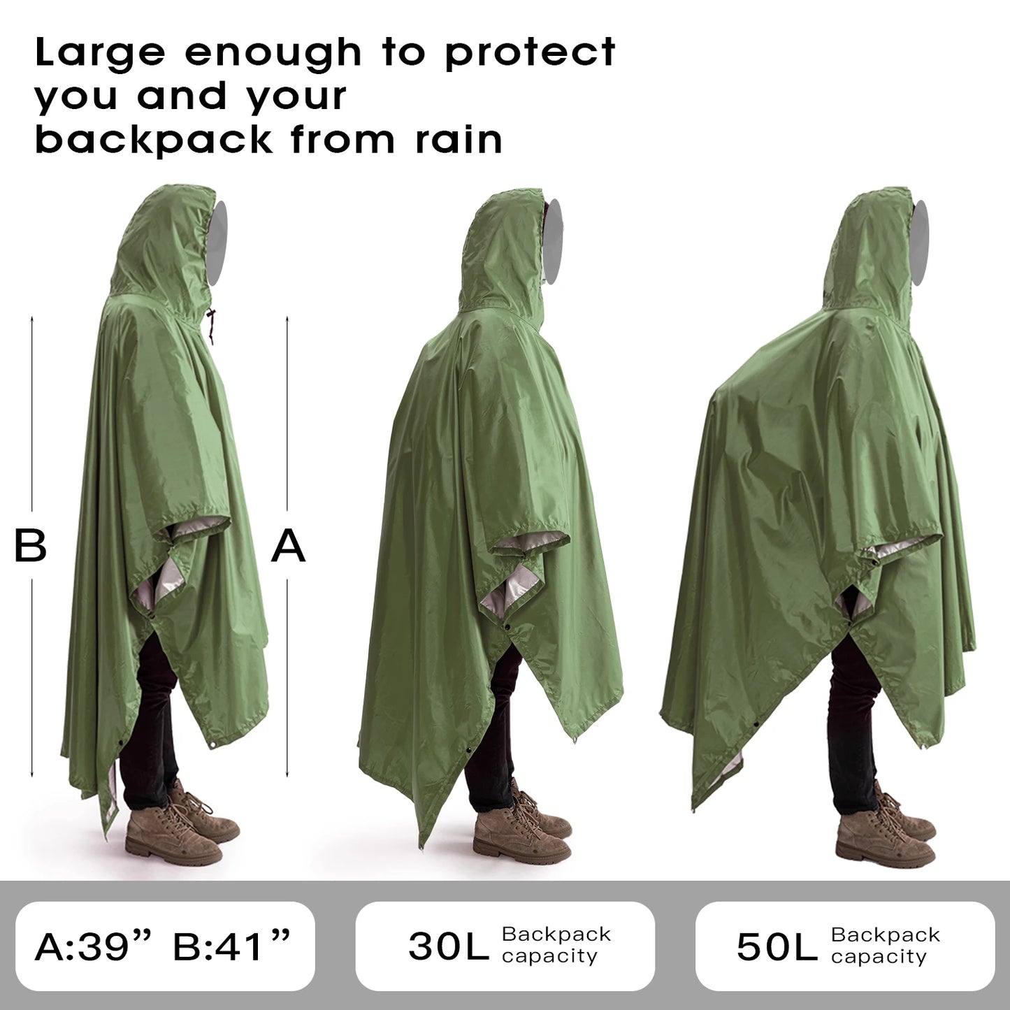 Portable Multifunctional 3 In 1 Rain Coat Hiking Camping Raincoat Poncho Mat Awning Durable Outdoor Activity Rain Gear Supplie