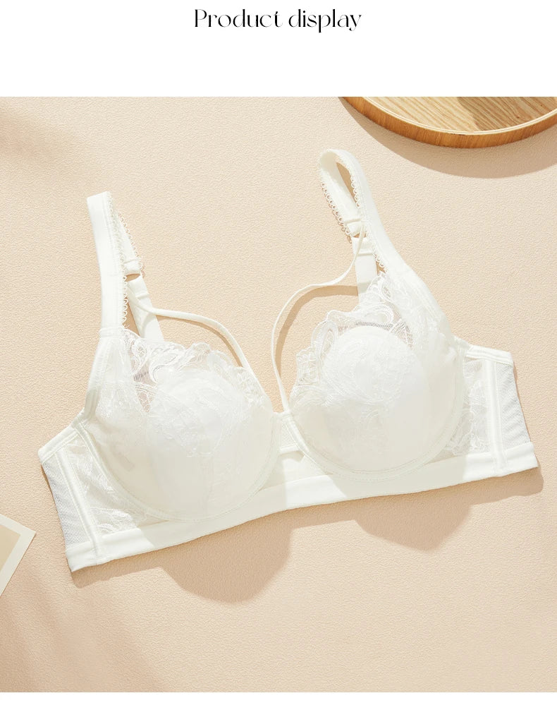 Womens Floral Embroidery Lace Push Up Underwire Bra