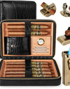 Leather Cigar Humidor with Cigar Lighter,Built-in Straight Cigar Cutter and Cigar Punch,Humidifier and Cedar Tray