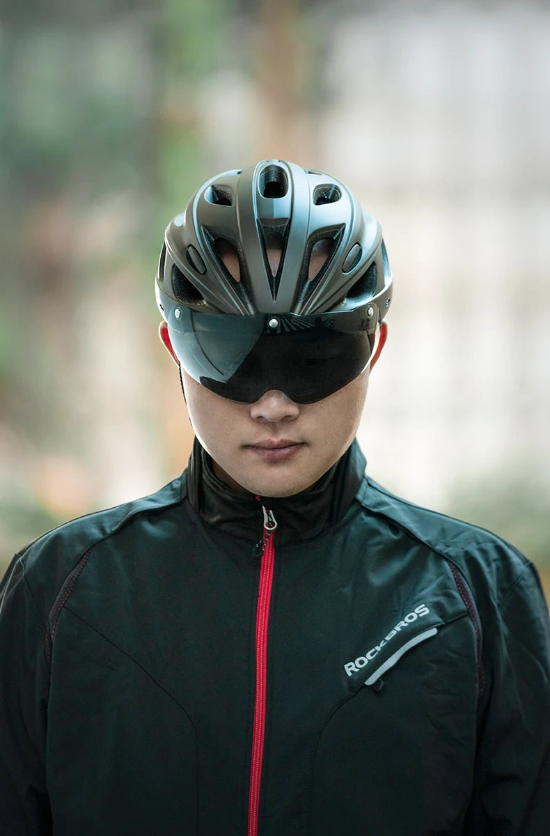 Cycling Helmet With Goggles Visor Brim Adults Riding Bike Helmet Breathable Ultralight MTB Road Bicycle Helmet