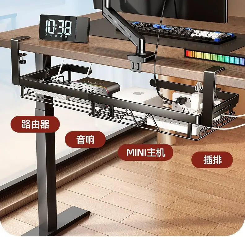 Under Desk Cable Management Tray,Extendable Sturdy Steel Under Desk Cord Hider Raceway,Power Strip Cord Holder Wire Management